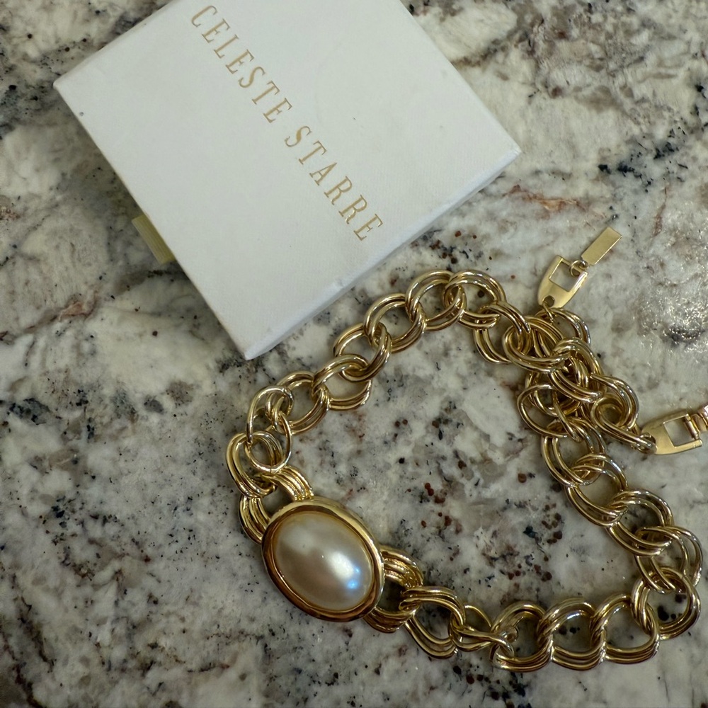 Gold Chain Necklace with Pearl Accent